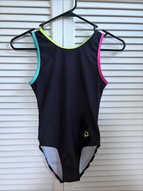 Plum Practice Wear Black and Neon Leotard